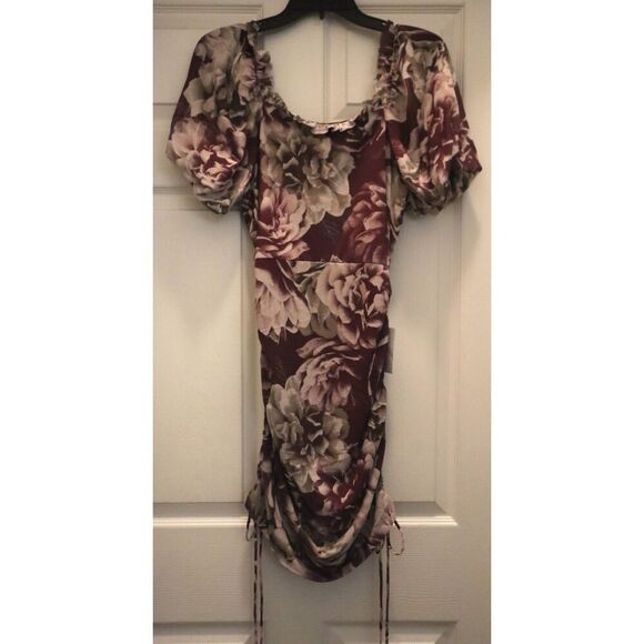 Mia Joy x Joyfolie Women's Sz Small Plum Purple Floral Alyssa Ruched Dress - Picture 6 of 13